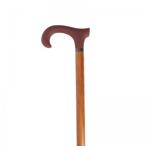 Red Soft-Touch Derby Handle Wooden Walking Stick
