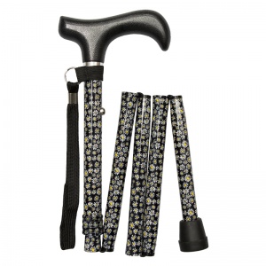 Ziggy Daisies Height-Adjustable Folding Walking Stick with Derby Handle