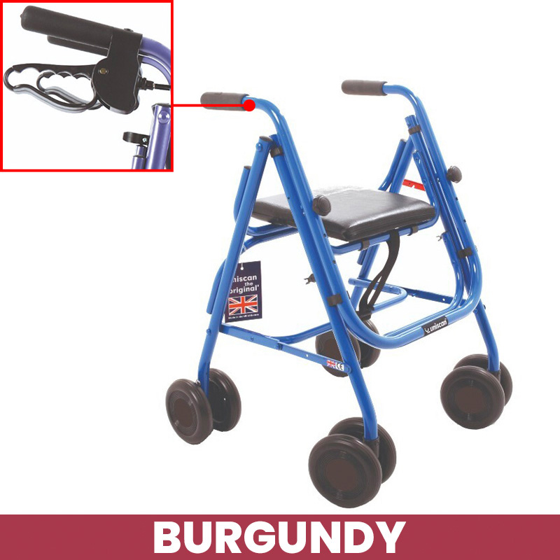 Uniscan Cadet Lightweight 4-Wheel Walker with Lever Brake (Burgundy)