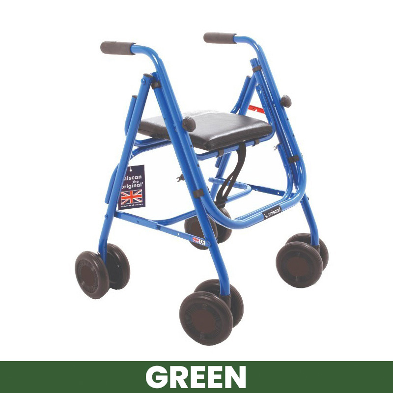 Uniscan Cadet Lightweight 4-Wheel Walker with Pressure Brake (Green)