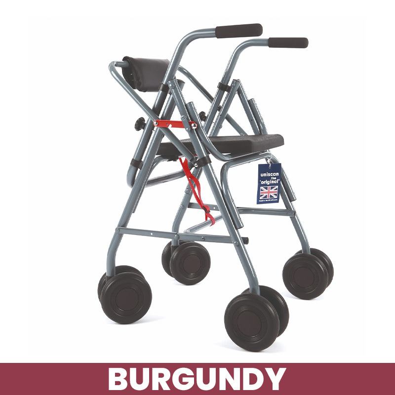 Uniscan Glider Plus Adjustable 4-Wheel Walker with Pressure Brake (Burgundy)