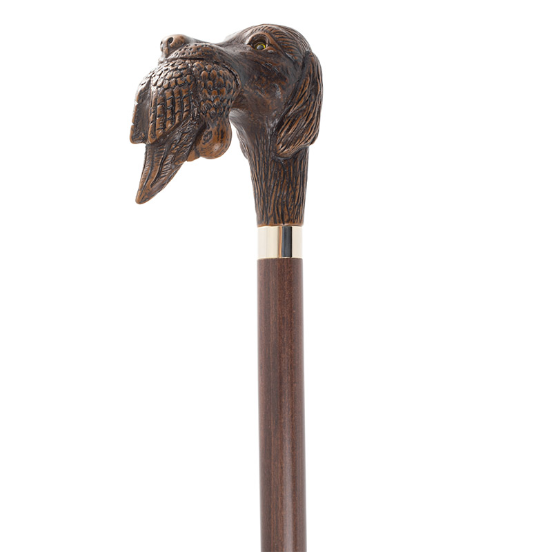 Brown Gundog with Game Hardwood Cane