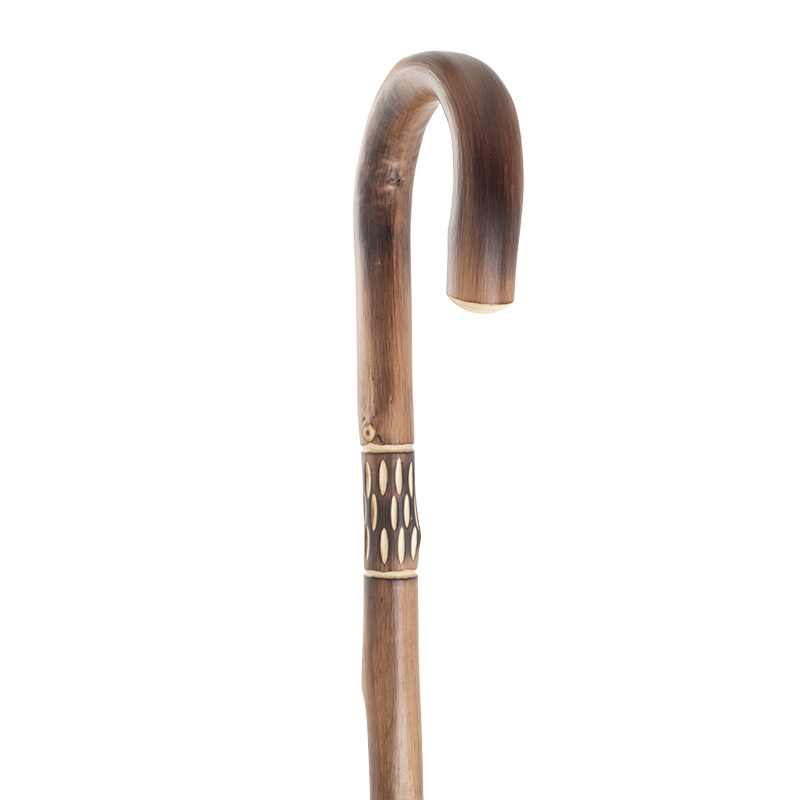 Gents' Chestnut Crook Walking Stick with Decorative Pattern