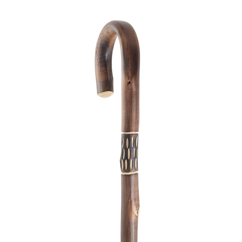 Gents' Chestnut Crook Walking Stick with Decorative Pattern