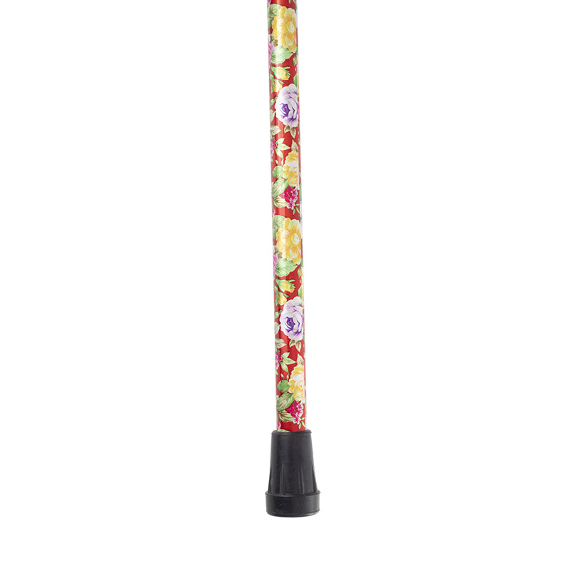 Aluminium Derby-Handle Height-Adjustable Lightweight Walking Stick (Red Floral)