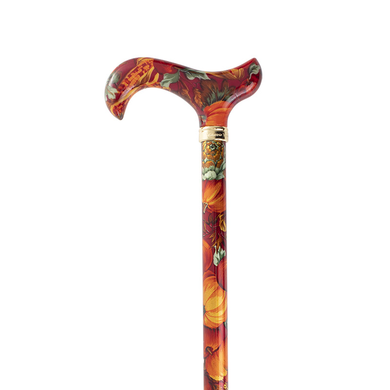 Aluminium Derby-Handle Height-Adjustable Lightweight Harvest-Festival Walking Stick (Orange Floral)