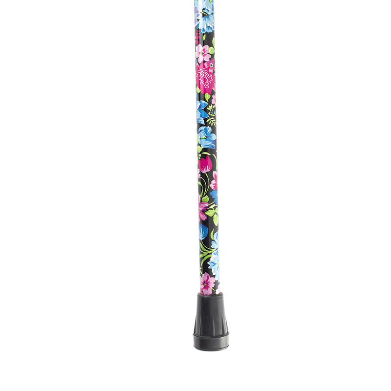 Aluminium Derby-Handle Height-Adjustable Lightweight Walking Stick (Black/Vivid Floral)