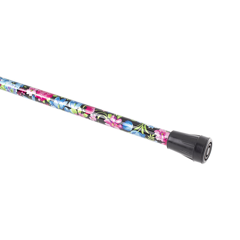 Aluminium Derby-Handle Height-Adjustable Lightweight Walking Stick (Black/Vivid Floral)
