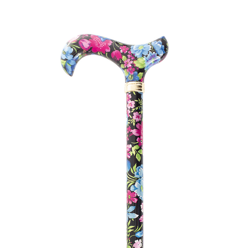 Derby Tea Party Extending Black and Blue Floral Patterned Cane
