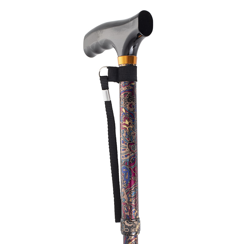 Drive Medical Paisley Black Patterned Folding Walking Cane with Strap