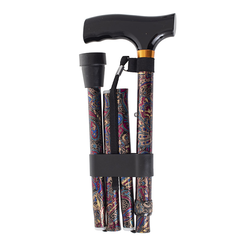 Drive Medical Paisley Black Patterned Folding Walking Cane with Strap