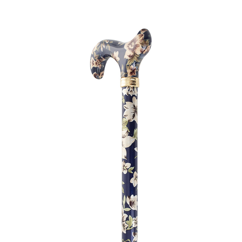 Derby Tea Party Extending Dark Blue Floral Cane