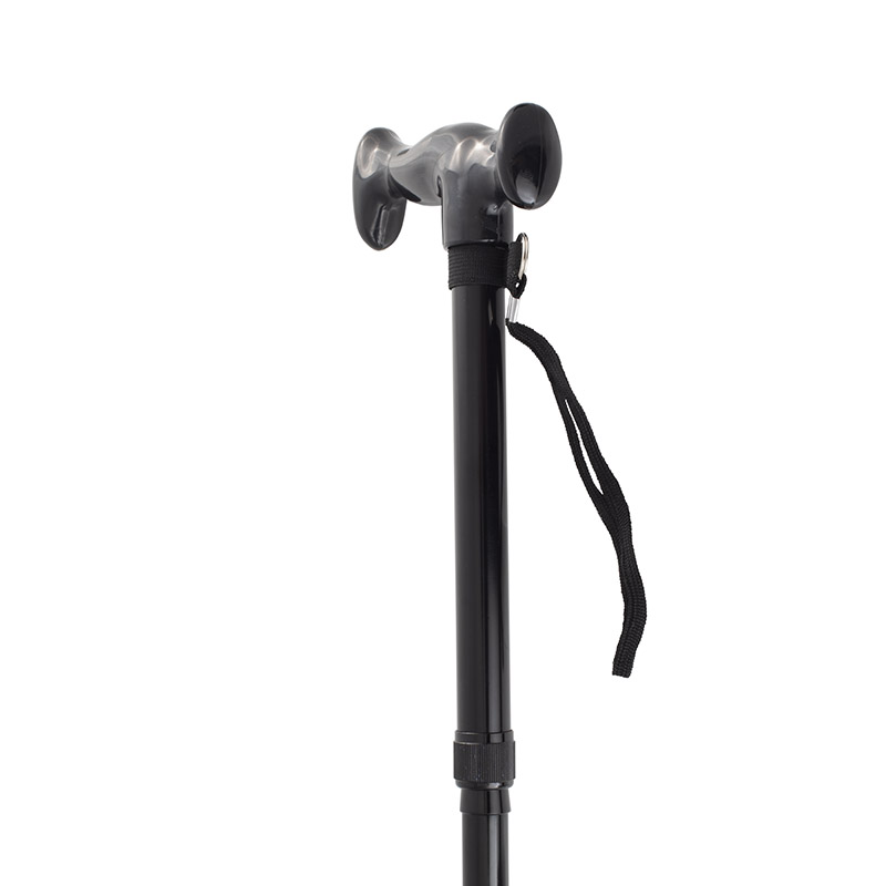 Height-Adjustable Folding Black Walking Stick with Moulded Handle