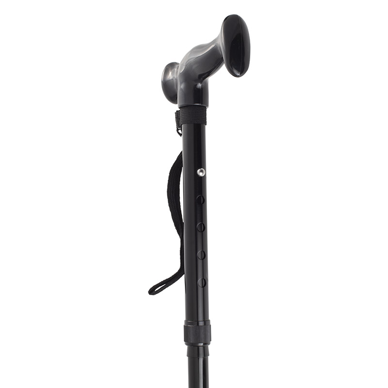 Height-Adjustable Folding Black Walking Stick with Moulded Handle