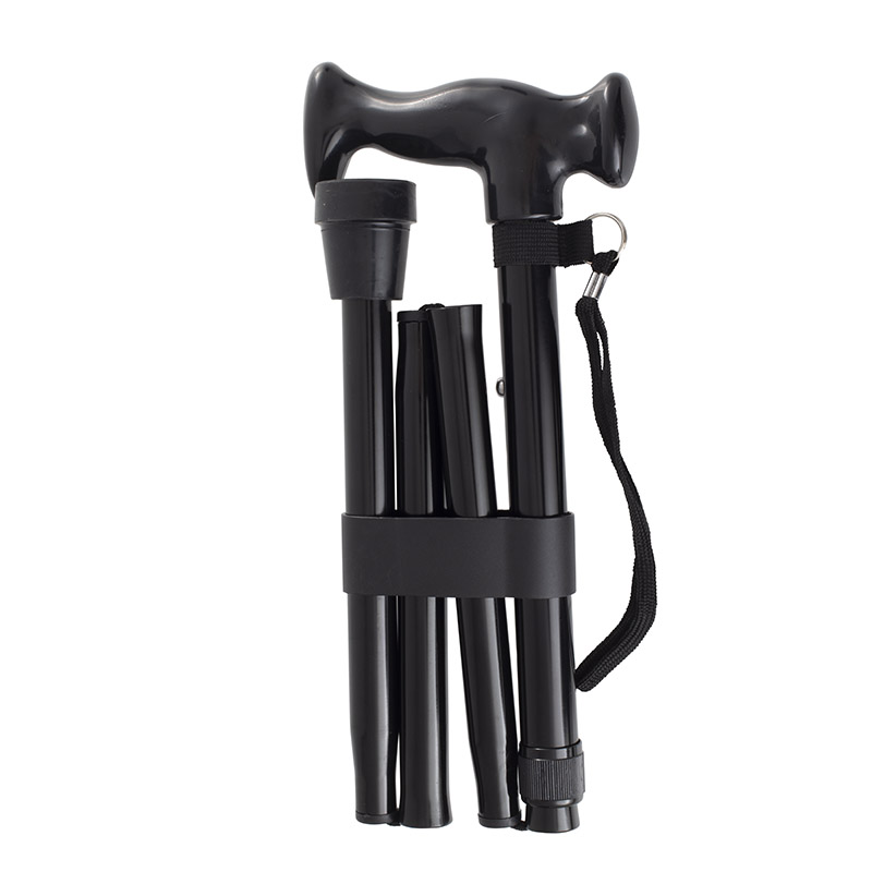 Height-Adjustable Folding Black Walking Stick with Moulded Handle