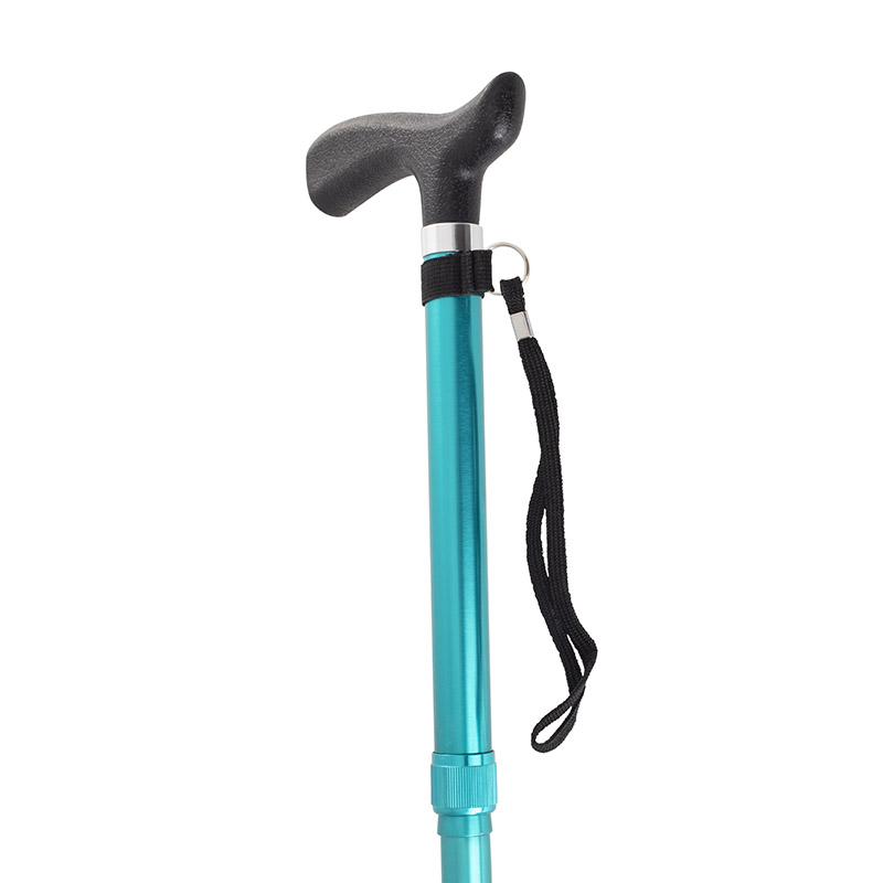 Height-Adjustable Folding Metallic Teal Crutch Handle Walking Stick