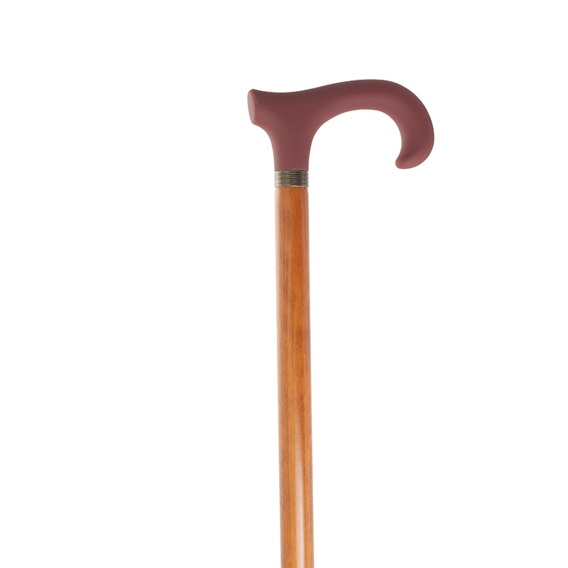 Red Soft-Touch Derby Handle Wooden Walking Stick