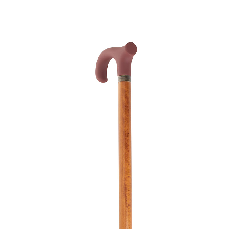 Red Soft-Touch Derby Handle Wooden Walking Stick