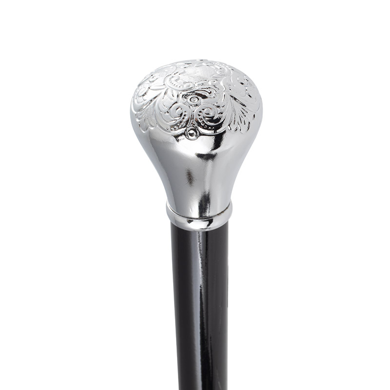 Decorative Chrome Knob Handle Black Beech Walking Stick