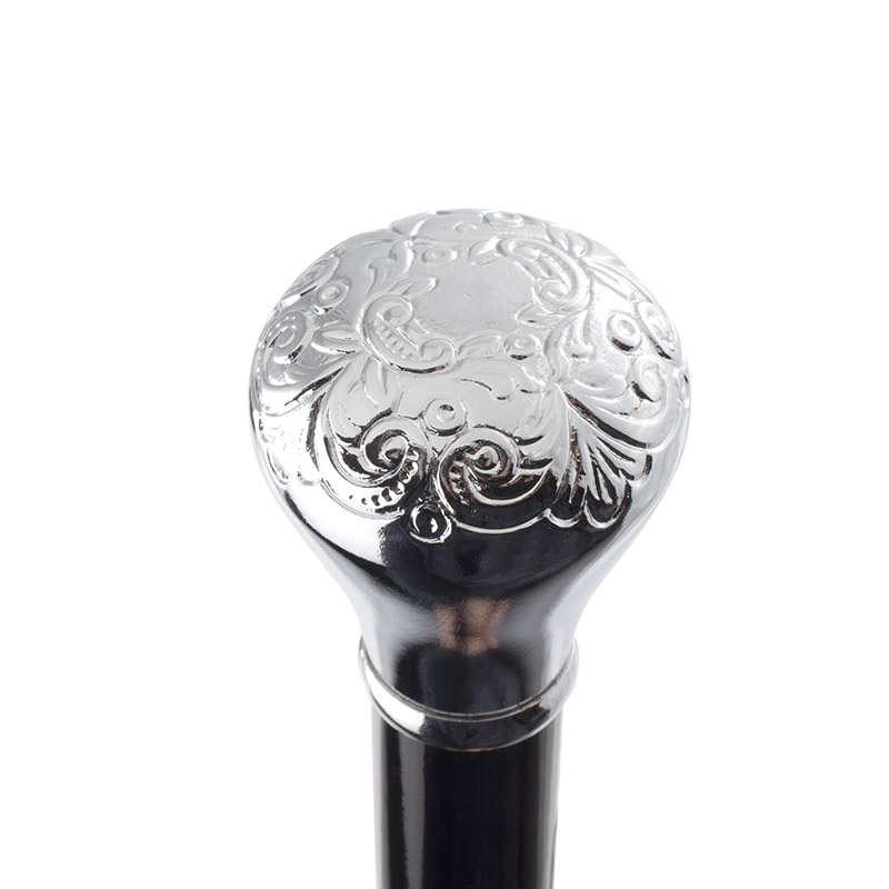 Decorative Chrome Knob Handle Black Beech Walking Stick