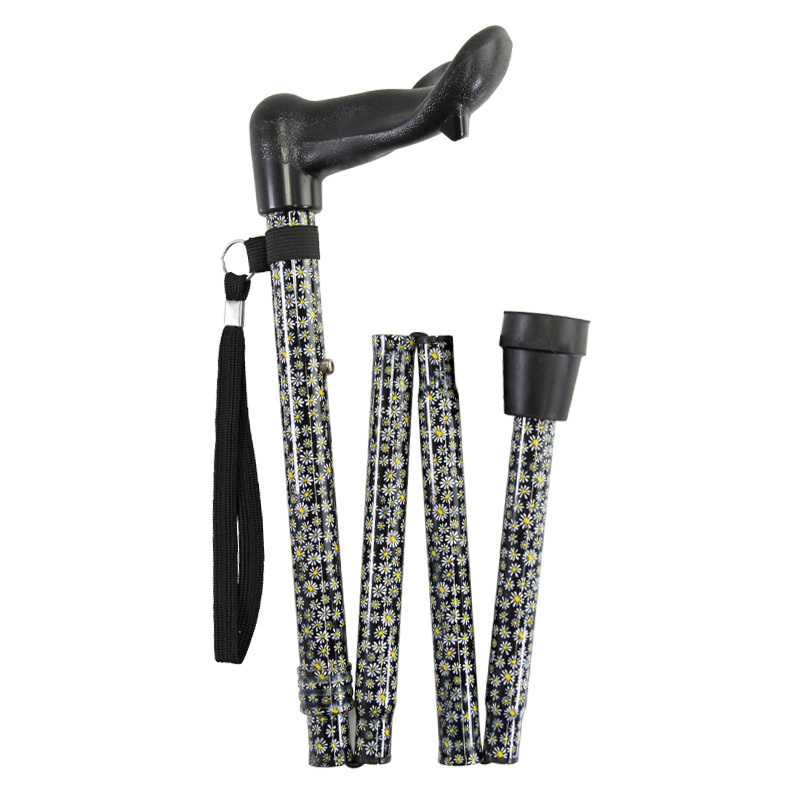 Ziggy Floral Anatomical Handle Height-Adjustable Folding Walking Stick (Left-Handed)
