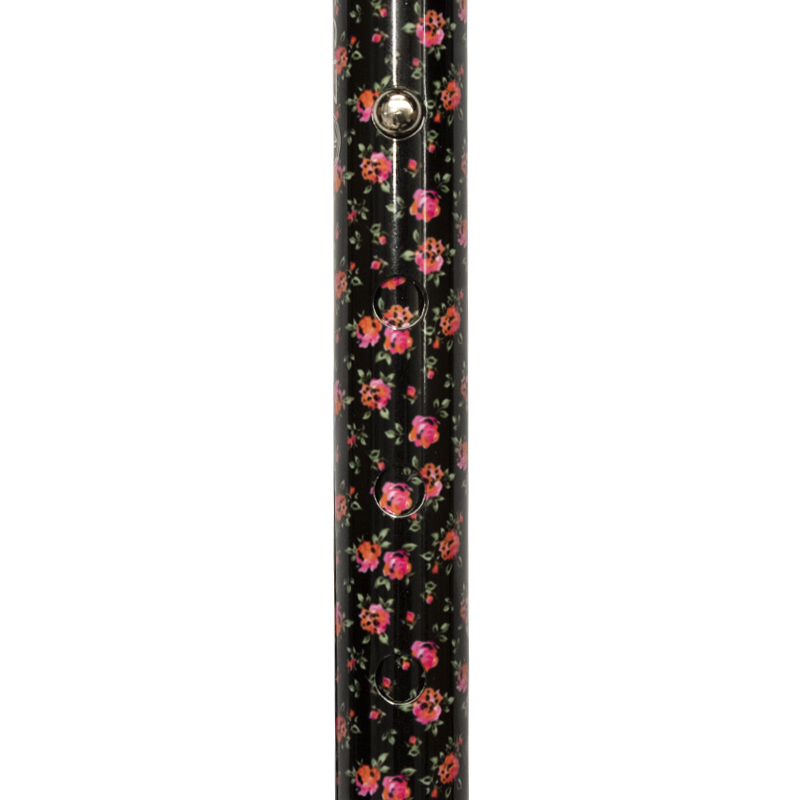 Ziggy Black Floral Height-Adjustable Folding Walking Stick with Crutch Handle