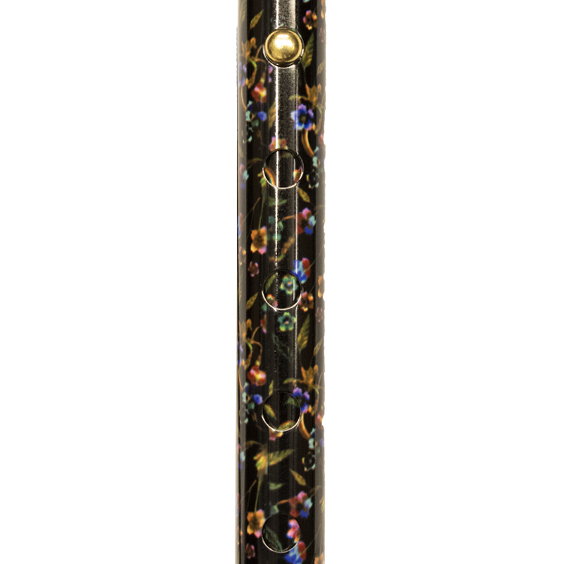 Ziggy Black Floral Height-Adjustable Folding Walking Stick with Derby Handle
