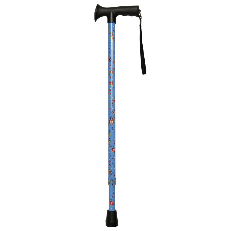 Ziggy Blue Floral Height-Adjustable Walking Stick with Gel Crutch Handle