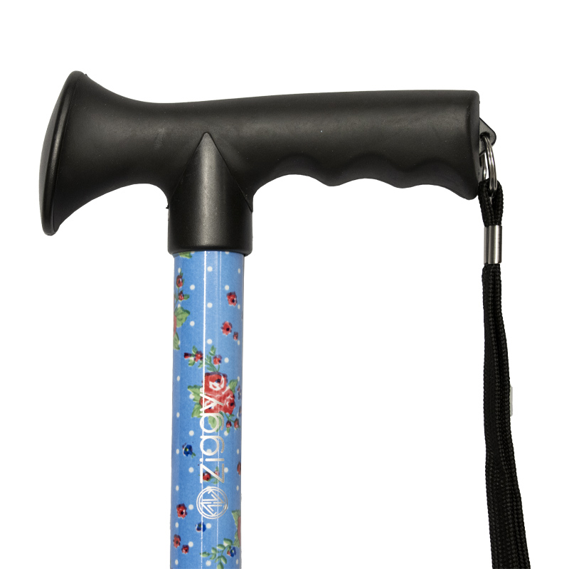 Ziggy Blue Floral Height-Adjustable Walking Stick with Gel Crutch Handle