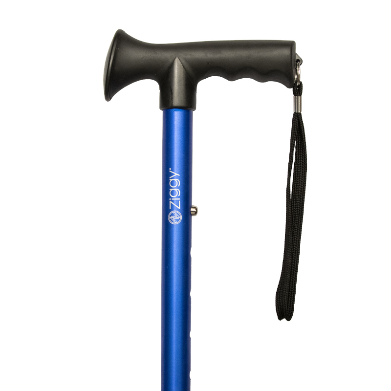 Ziggy Blue Height-Adjustable Folding Walking Stick with Gel Crutch Handle