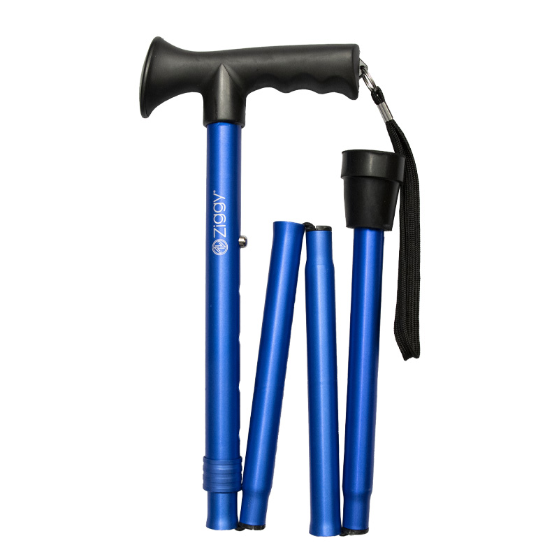 Ziggy Blue Height-Adjustable Folding Walking Stick with Gel Crutch Handle