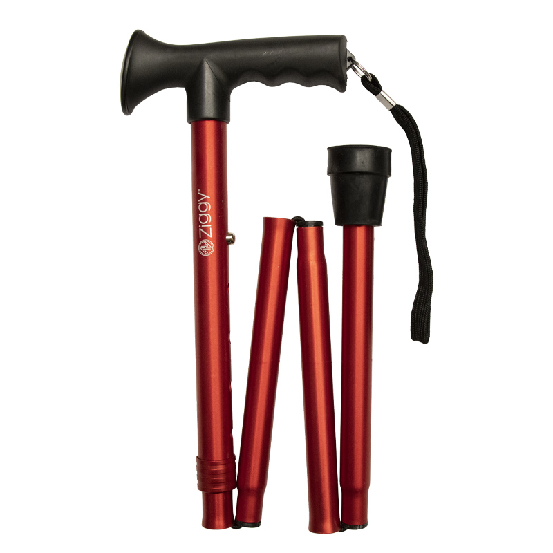 Ziggy Burgundy Height-Adjustable Folding Walking Stick with Gel Crutch Handle