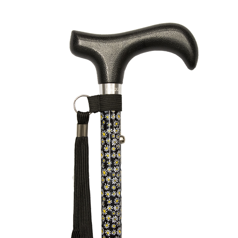 Ziggy Daisies Height-Adjustable Folding Walking Stick with Derby Handle