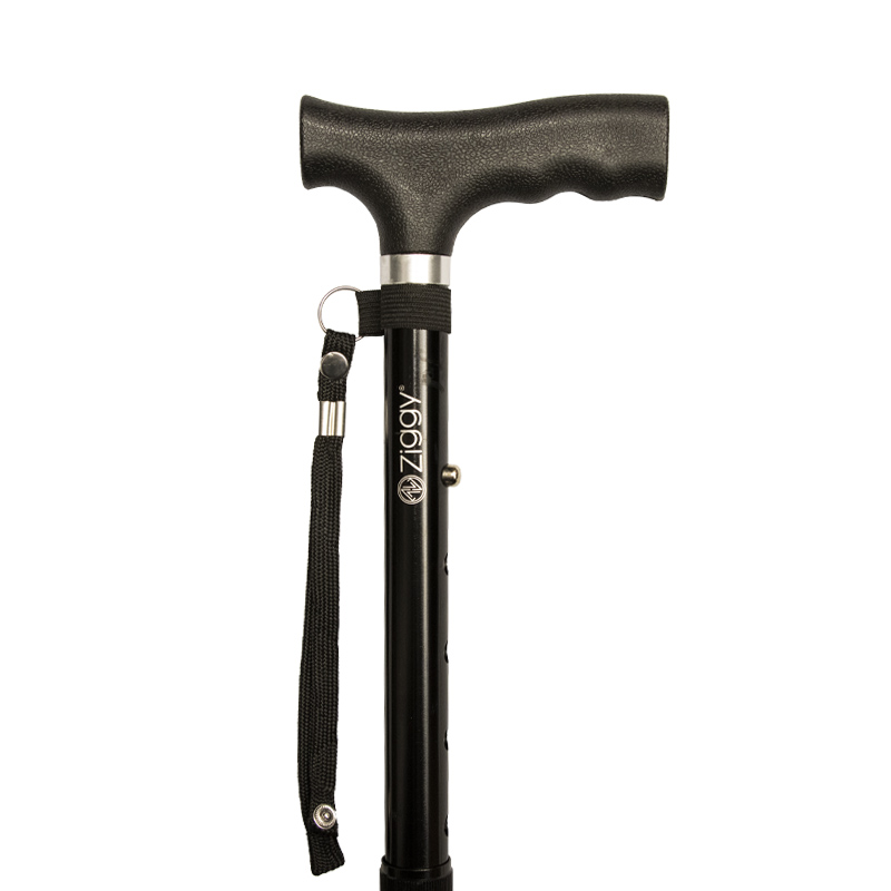 Ziggy Black Crutch-Handle Height-Adjustable Folding Walking Stick