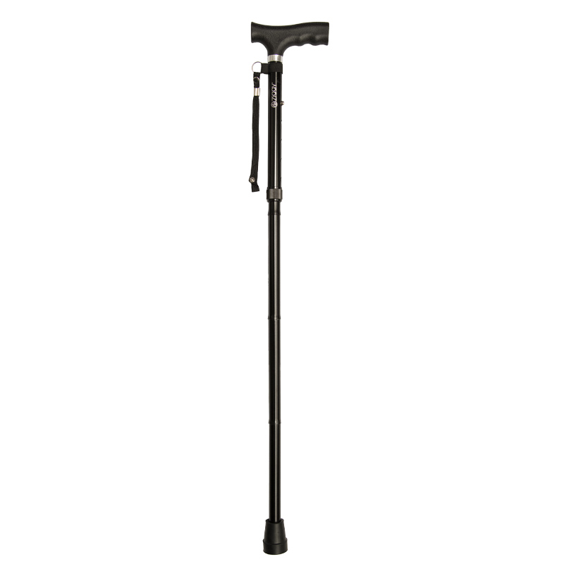 Ziggy Black Crutch-Handle Height-Adjustable Folding Walking Stick