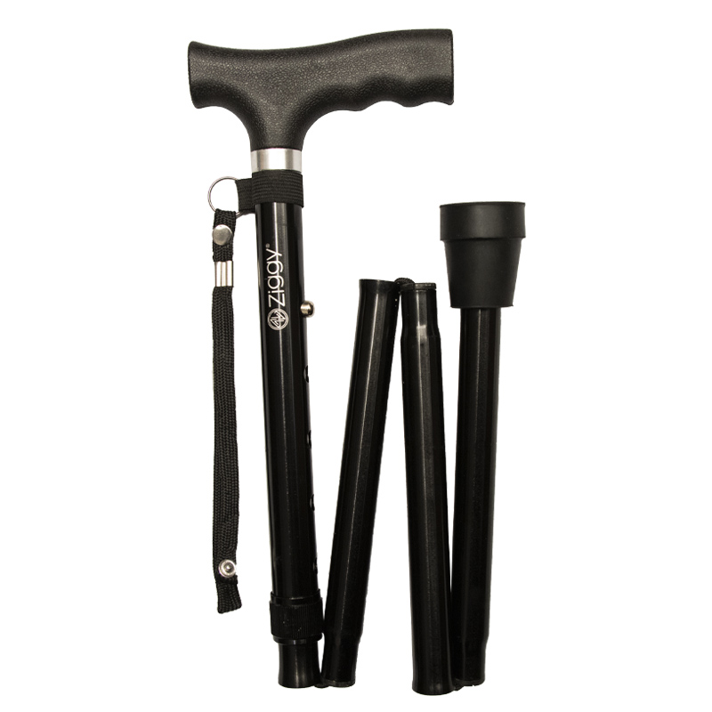 Ziggy Black Crutch-Handle Height-Adjustable Folding Walking Stick