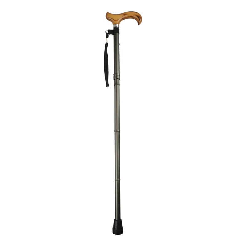 Ziggy Gunmetal Grey Folding Height-Adjustable Walking Stick with Wooden Derby Handle
