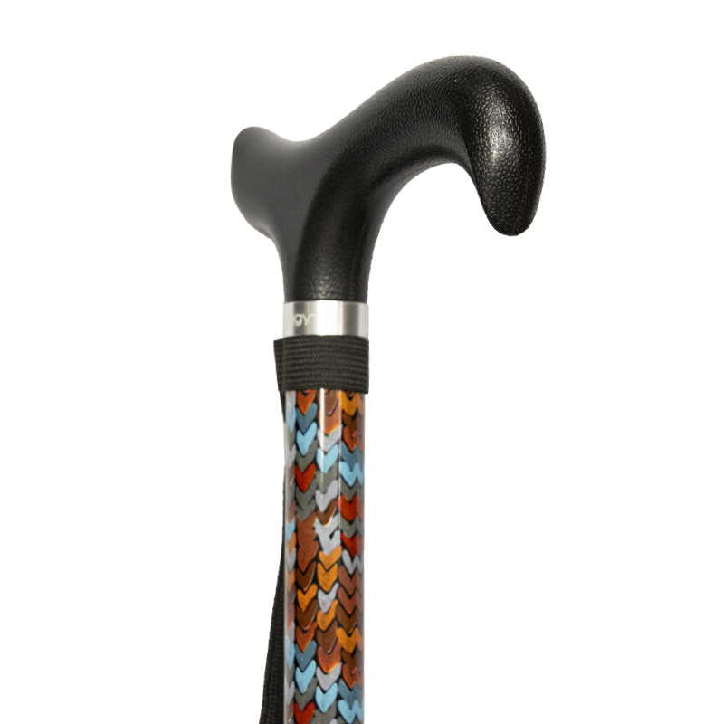 Ziggy Heart Pattern Short Height-Adjustable Folding Walking Stick