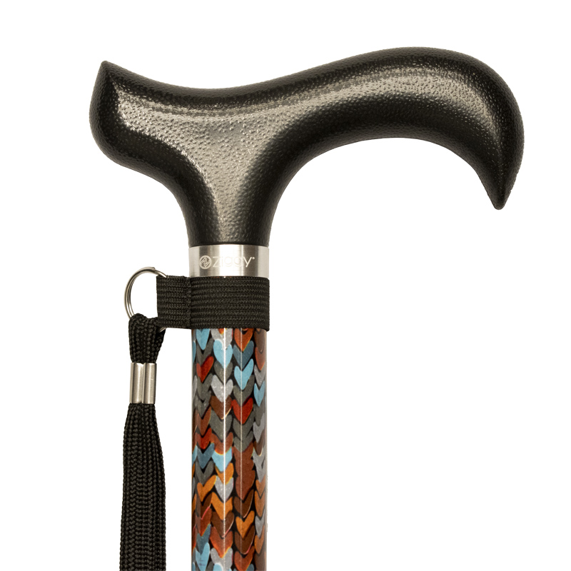 Ziggy Heart Pattern Height-Adjustable Walking Stick with Derby Handle