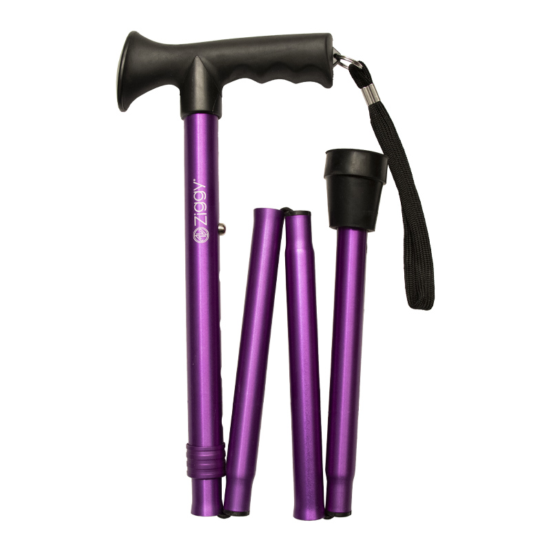 Ziggy Lilac Height-Adjustable Folding Walking Stick with Gel Crutch Handle