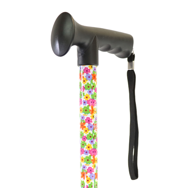 Ziggy Multifloral Height-Adjustable Folding Walking Stick with Gel Handle