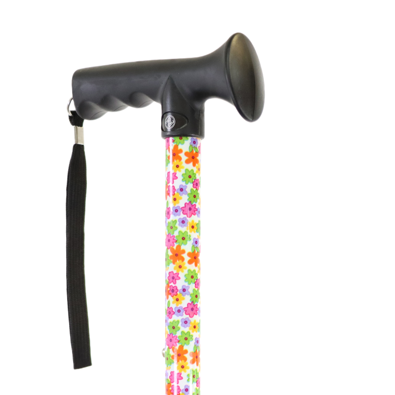 Ziggy Multifloral Height-Adjustable Folding Walking Stick with Gel Handle