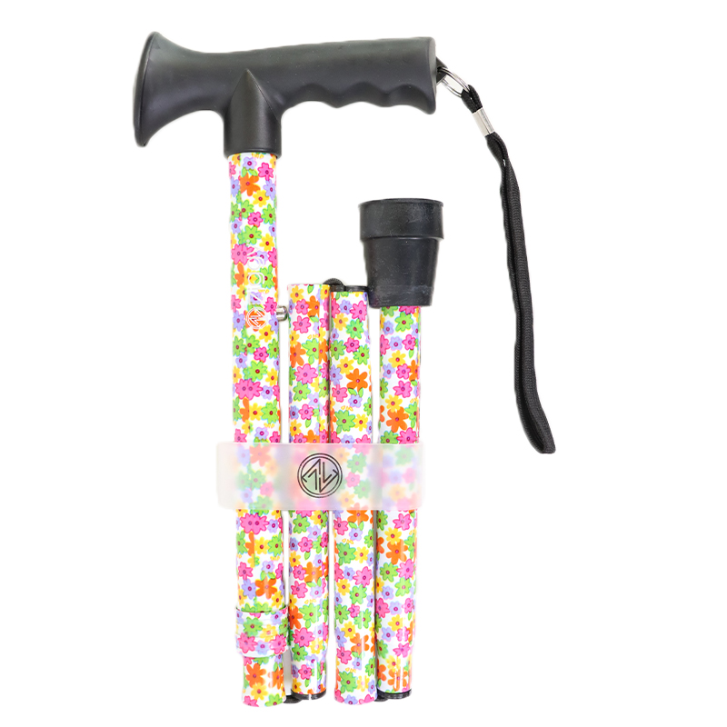 Ziggy Multifloral Height-Adjustable Folding Walking Stick with Gel Handle