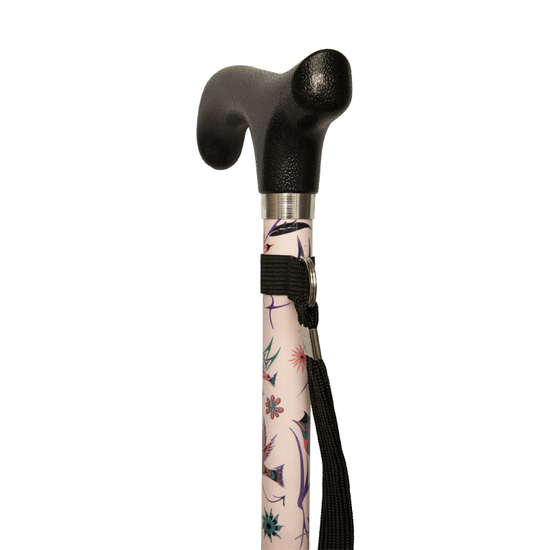 Ziggy Pink Floral Height-Adjustable Folding Walking Stick with Derby Handle