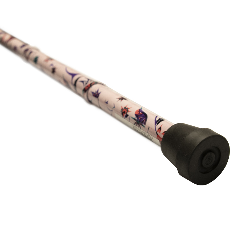 Ziggy Pink Floral Height-Adjustable Folding Walking Stick with Derby Handle