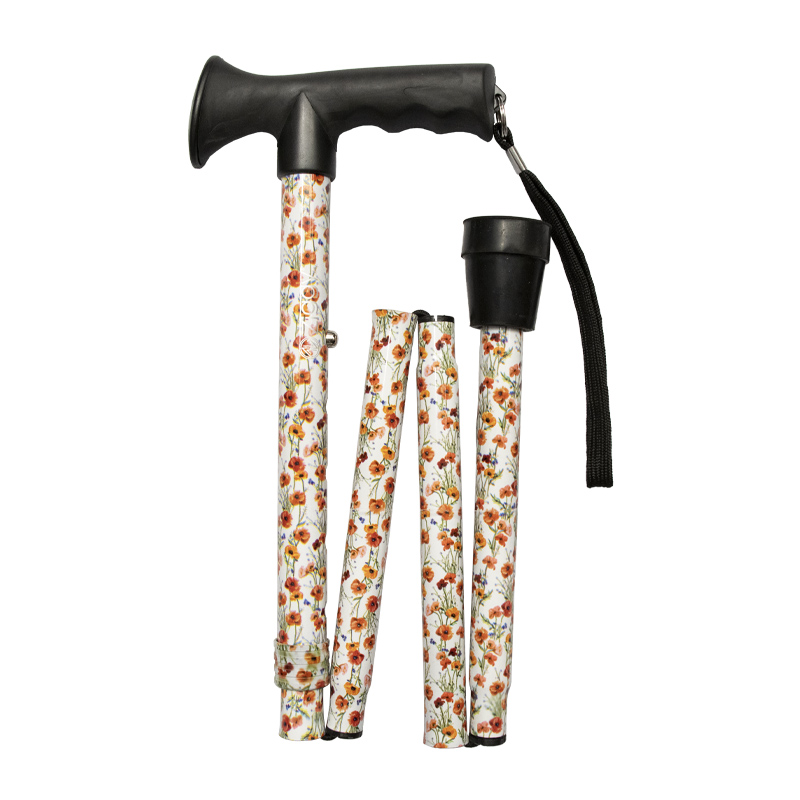 Ziggy Poppies Height-Adjustable Folding Walking Stick with Gel Crutch Handle