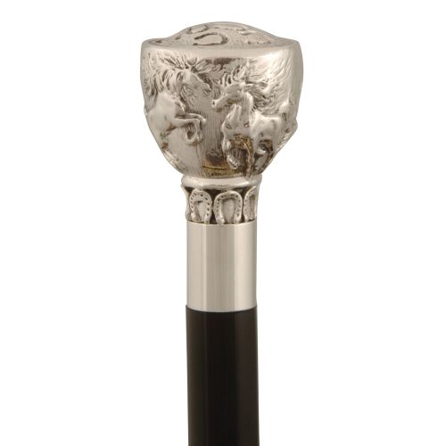 Silver Plated Frolicking Horses Cane