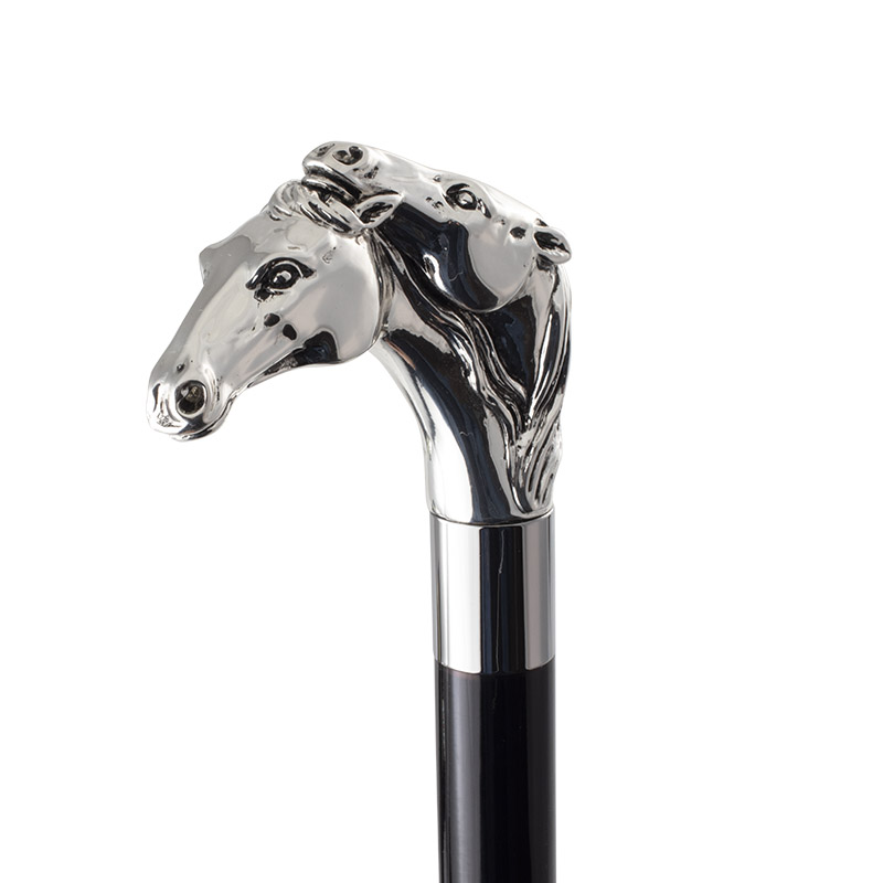 Silver-Plated Two Horse Cane