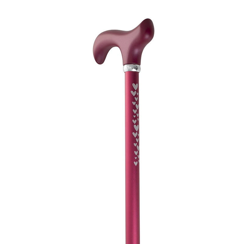 Heart Print Pink Derby Adjustable Cane